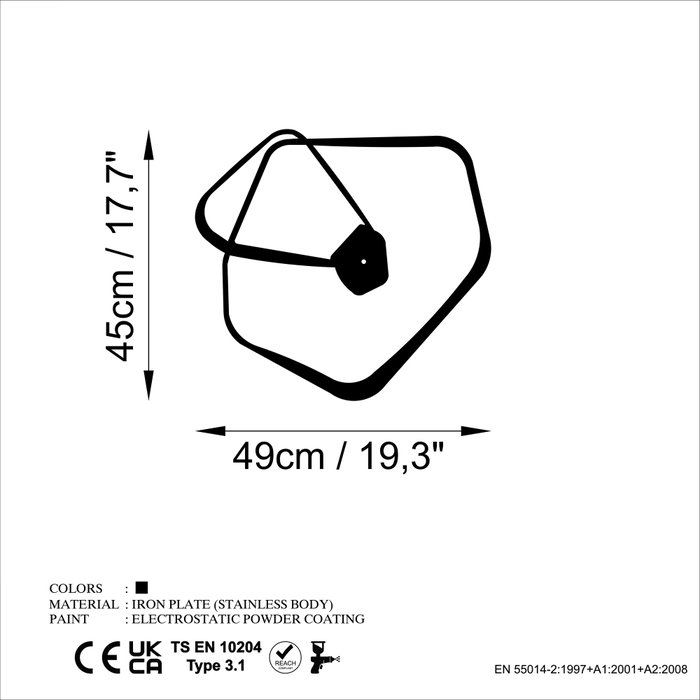 Wallity Amorphous Reloj de Pared Decorativo de Metal Negro
